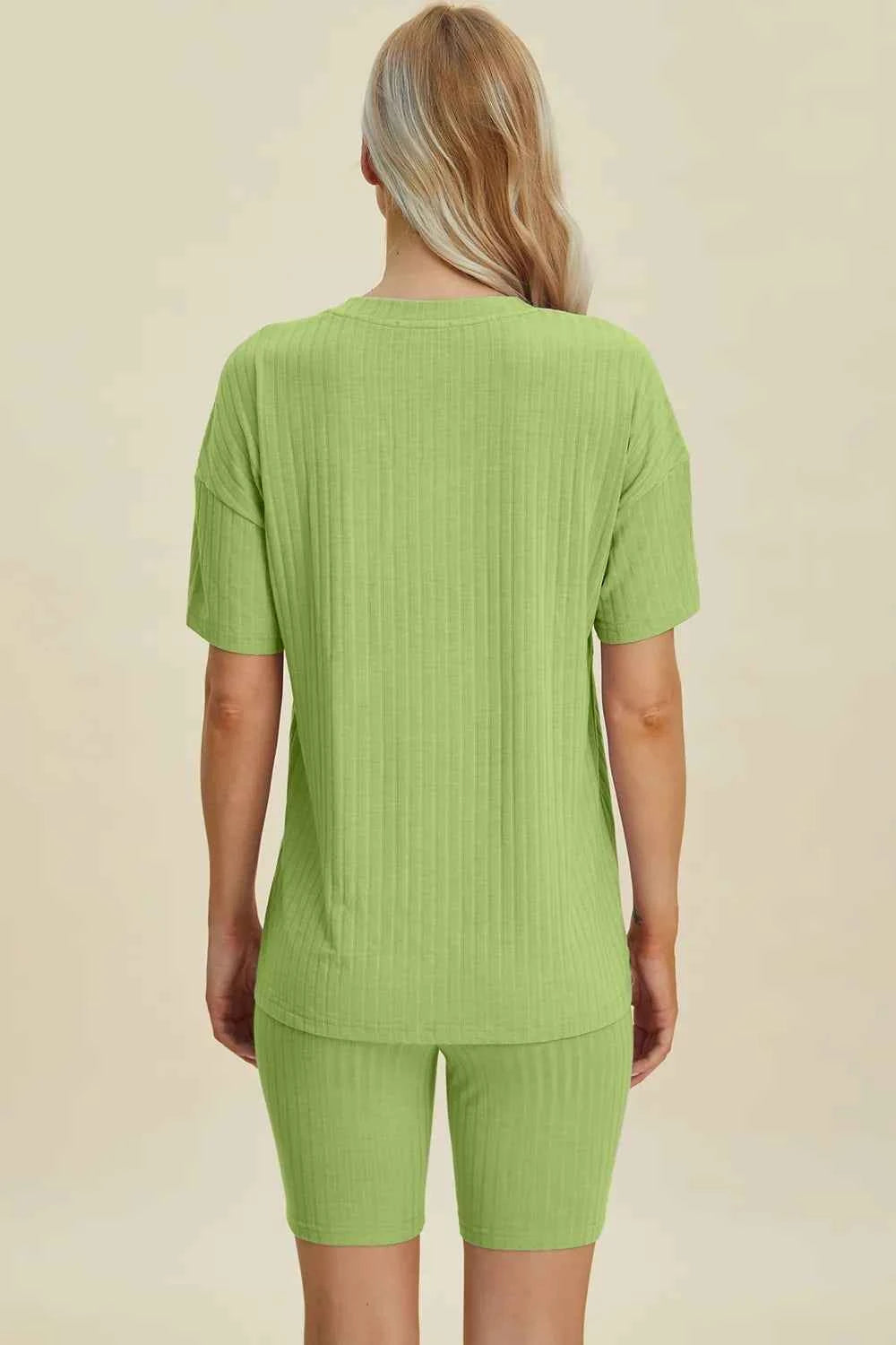 Women's Basic Bae Ribbed V-Neck Top and Shorts Set Two-Piece Multi Colors S-3XL