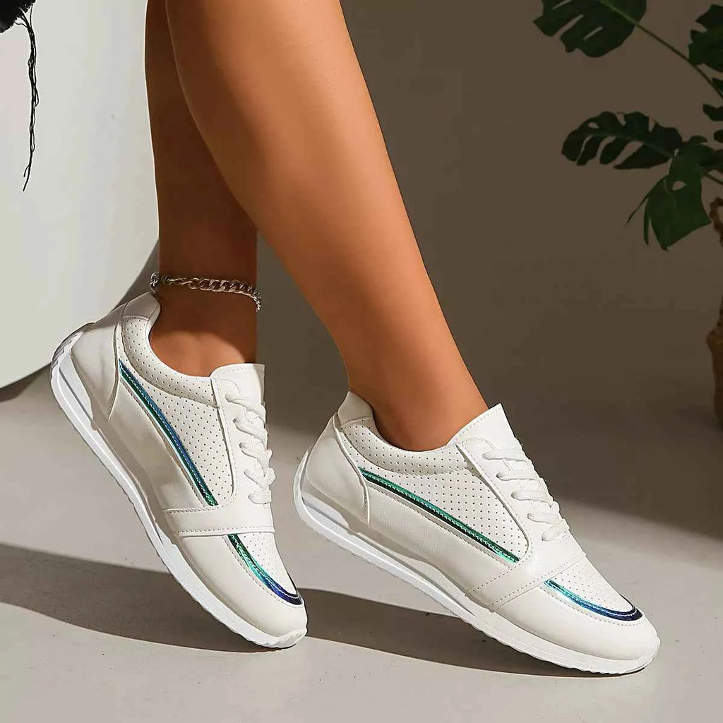 Women's Round Toe Lace-Up Casual Sneakers Boho Coastal Gold Green US 5-11