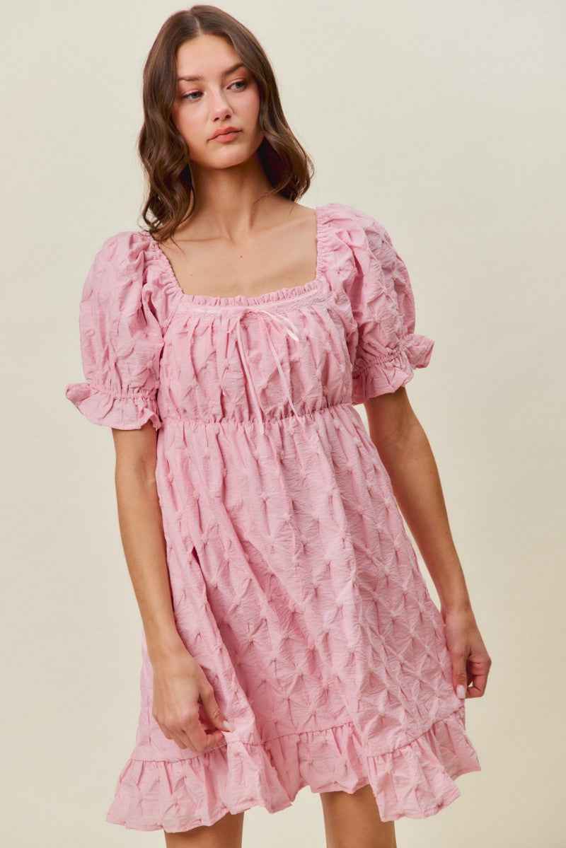 Women's SO ME Woven Ruched Bust Mini Dress Smocked Ruffle Pink S-XL