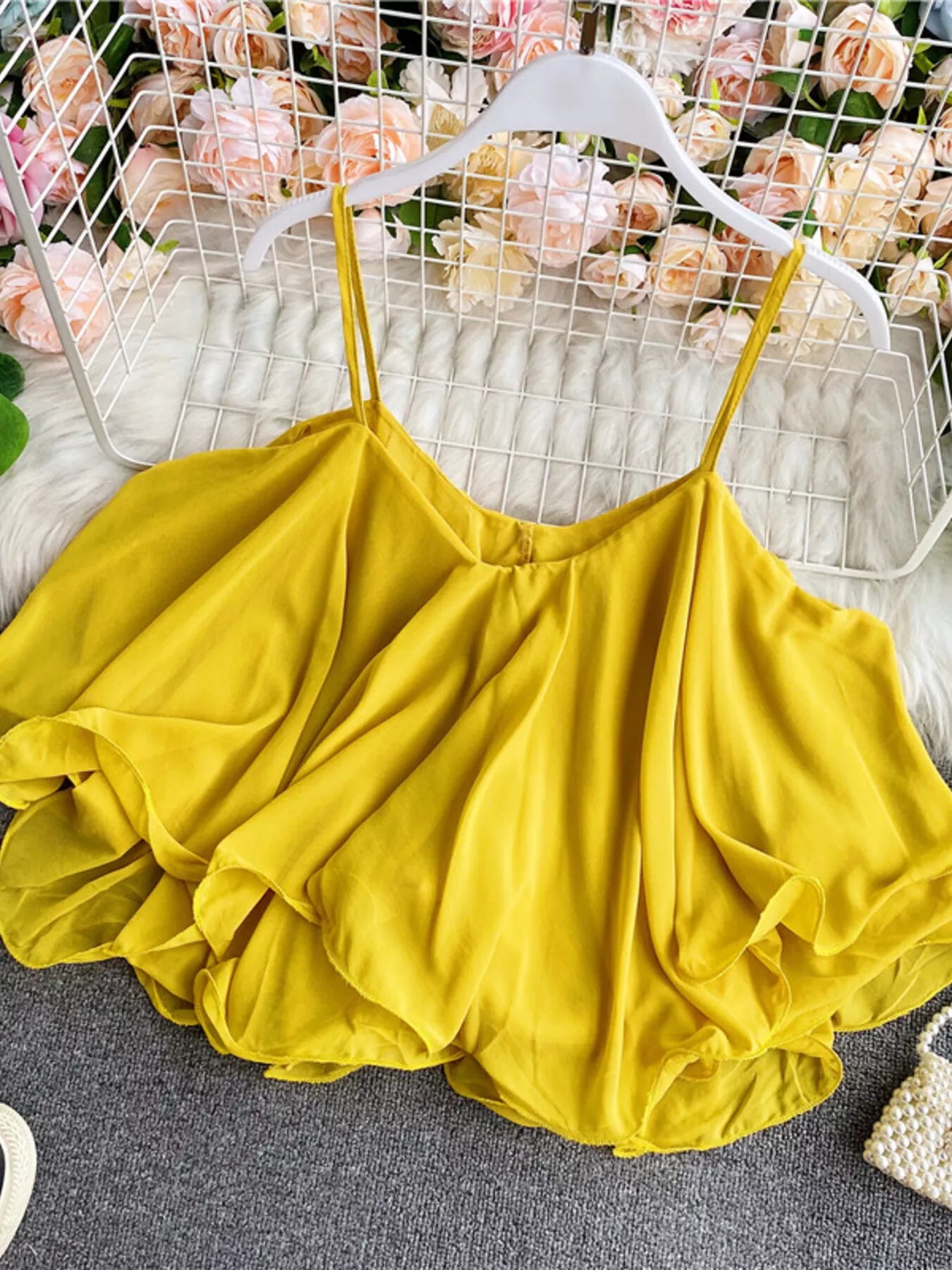 Ruffled Flowy Cami Yellow One Size