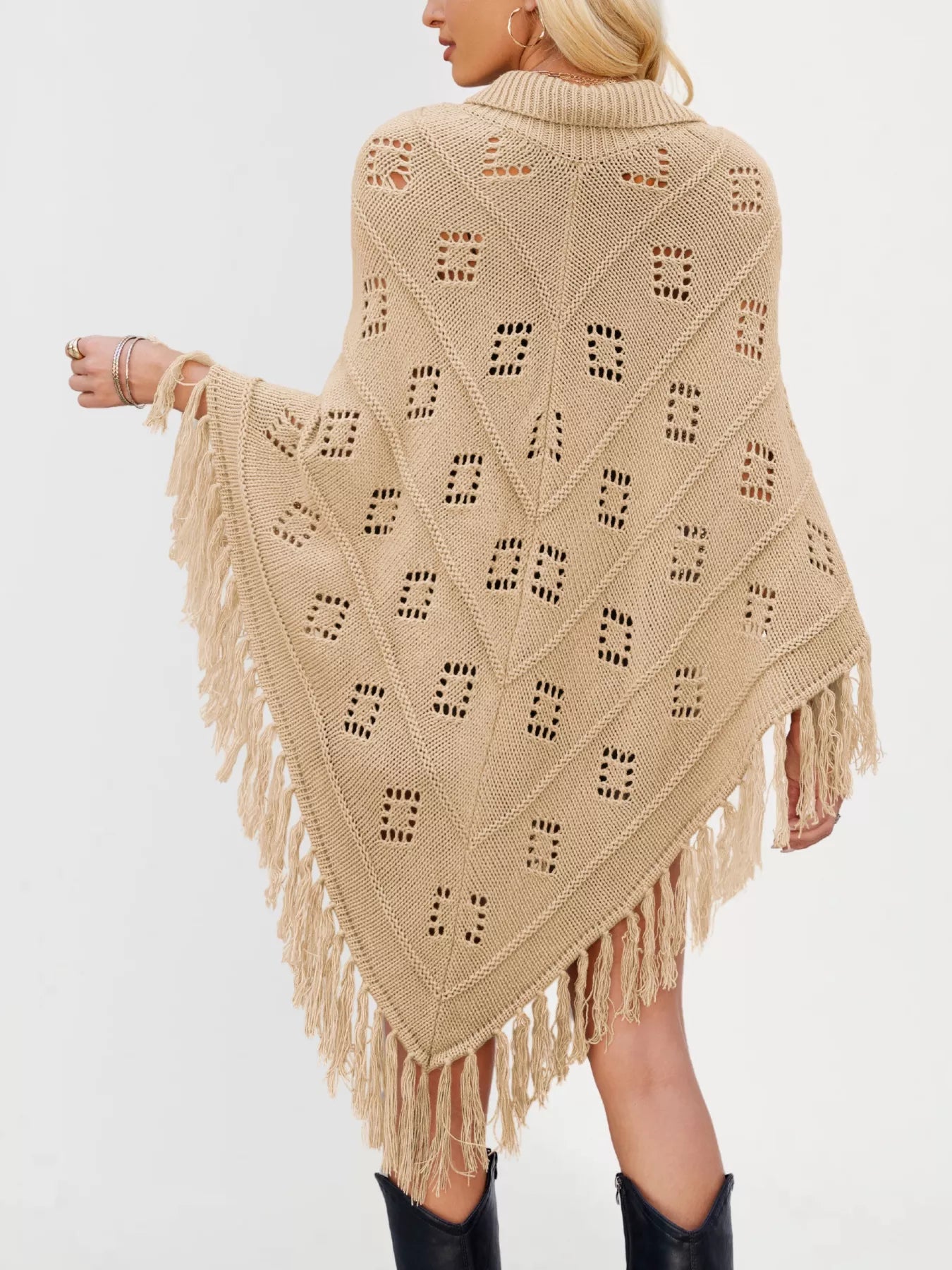 Women's Fringe Tassel Tie Openwork Knit Boho Beach Cover Up Multi Colors S-XL