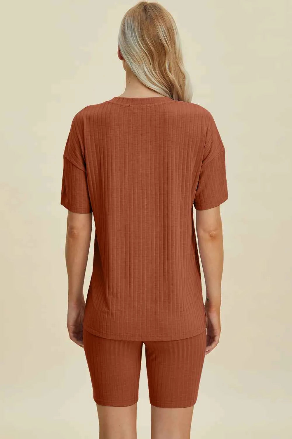 Women's Basic Bae Ribbed V-Neck Top and Shorts Set Two-Piece Multi Colors S-3XL