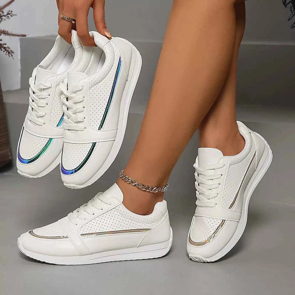 Women's Round Toe Lace-Up Casual Sneakers Boho Coastal Gold Green US 5-11