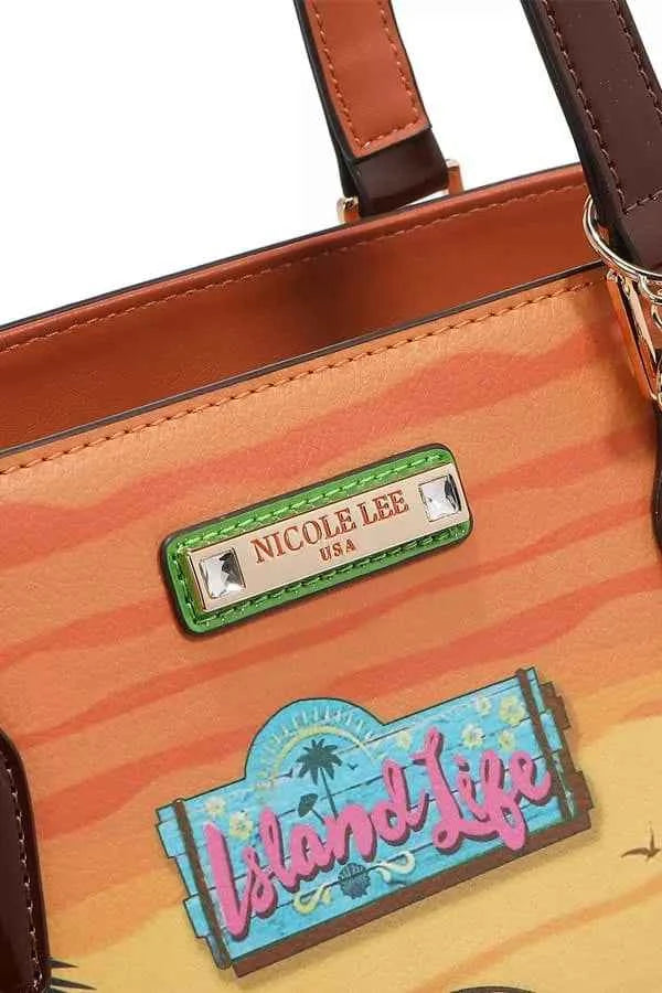 Nicole Lee USA Tropical Beach House Print Vegan Leather Shopper Bag One Size