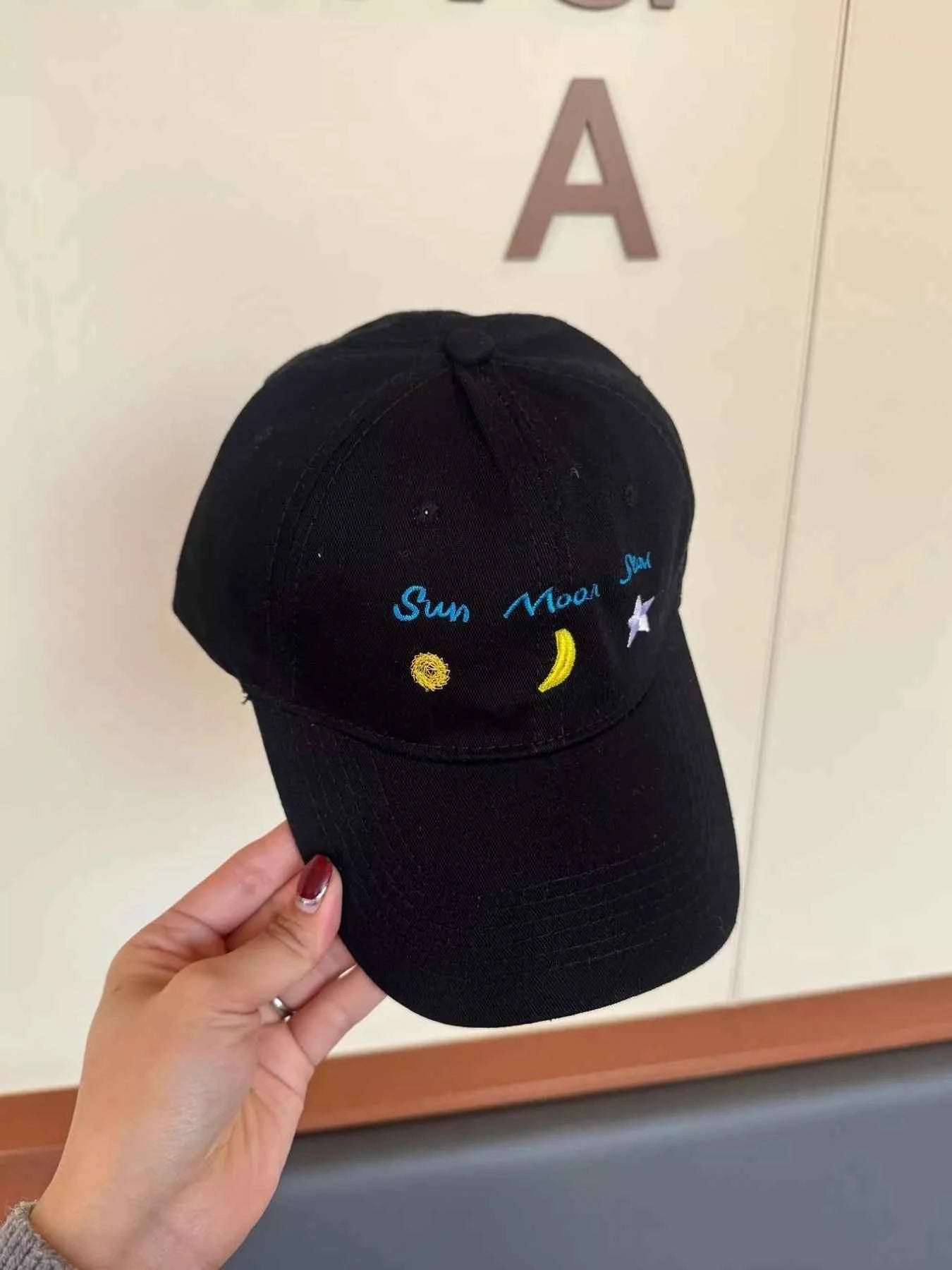 Women's Sun Moon Star Embroidered Baseball Cap Cotton Adjustable One Size Black One Size
