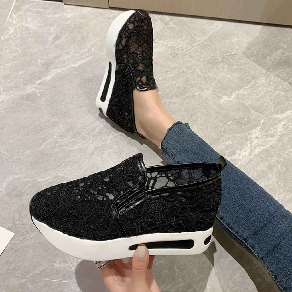 Women's Lace Breathable Mesh Platform Slip-On Shoes Multi Colors US 5-11