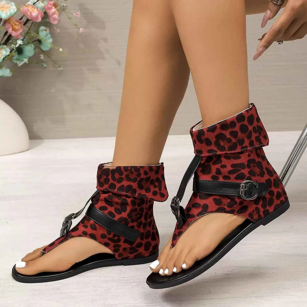 Women's Leopard Print Toe Post Low Heel Sandals Off-White US 5-11