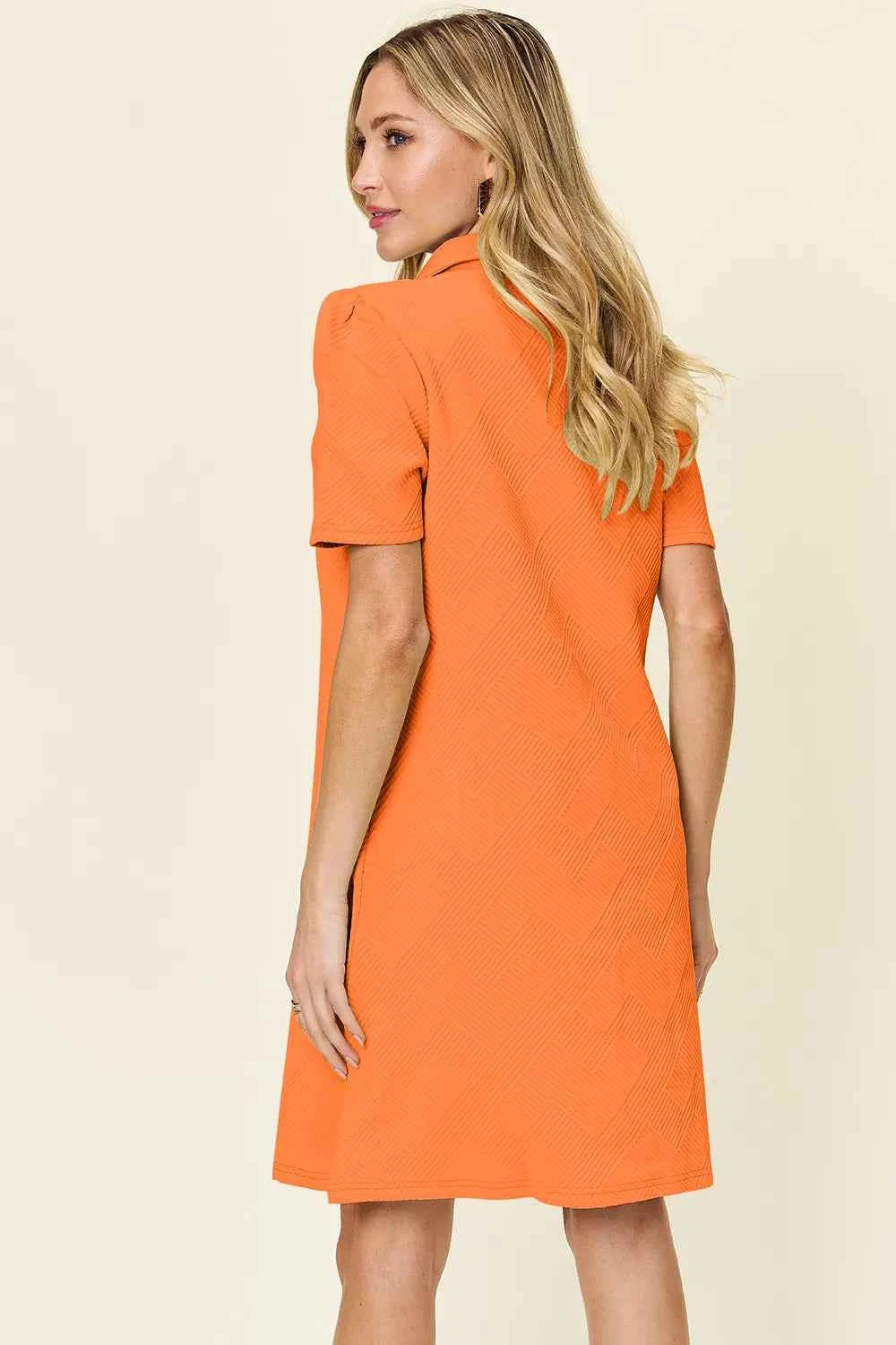 Women's Double Take Texture Collared Neck Short Sleeve Dress Multi Colors S-3XL