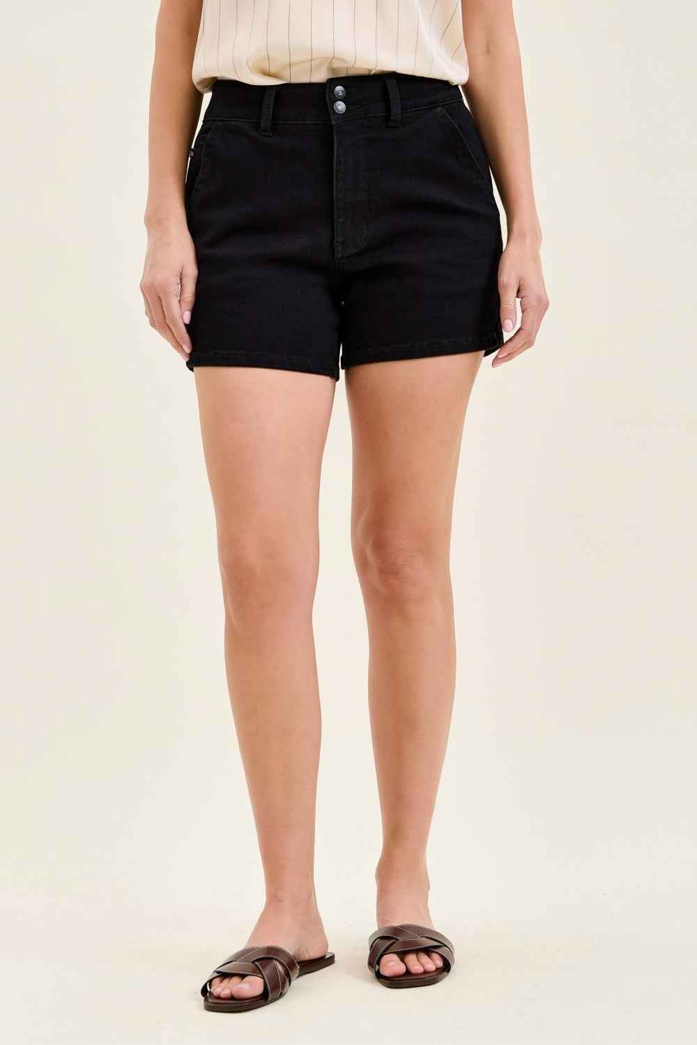 Women's Judy Blue High-Waisted Denim Trouser Shorts Pockets Black S-L BK