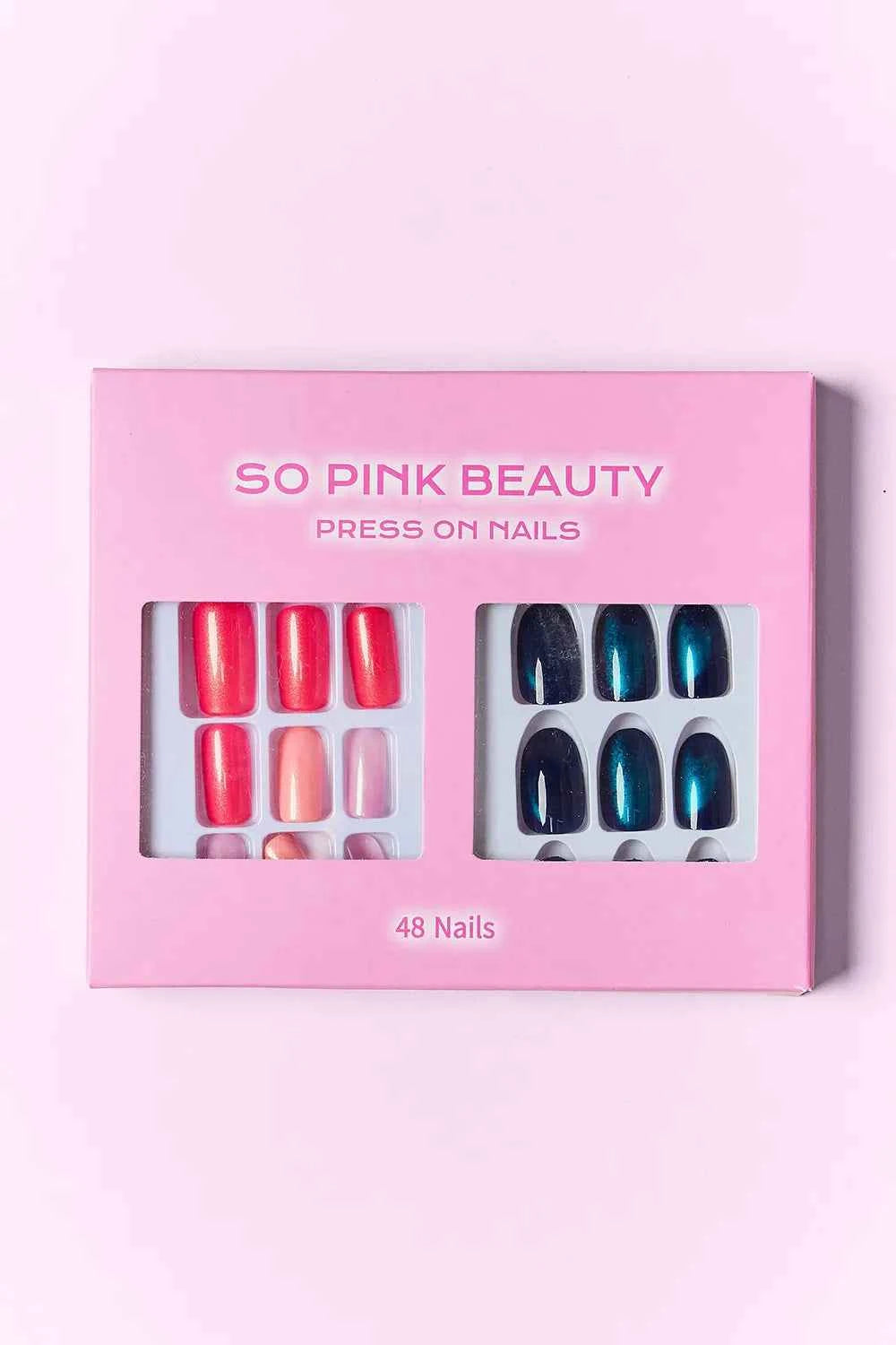 Women's So Pink Beauty Press-On Nails 2 Pack 48 Pieces Glue Included One Size