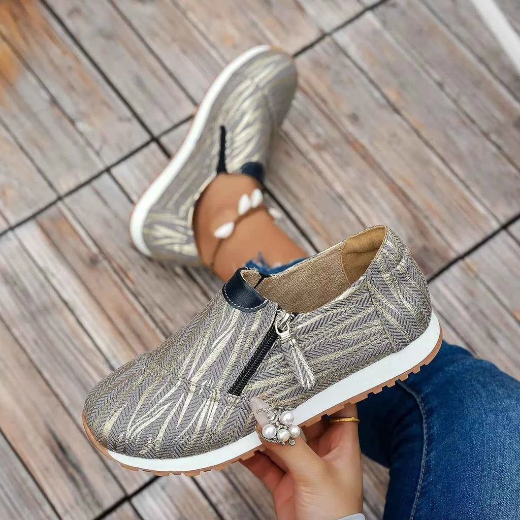 Women's Round Toe Zipper Detail Flat Slip-On Shoes Casual EU 36–43 (US 5–11)