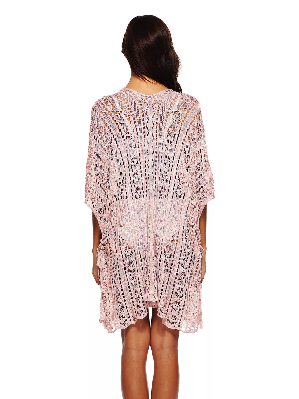 Women's Crochet Knit V-Neck Slit Cutout Beach Cover-Up Multi Colors One Size