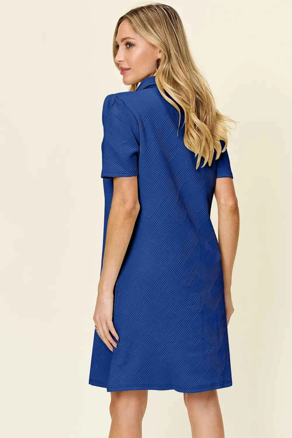 Women's Double Take Texture Collared Neck Short Sleeve Dress Multi Colors S-3XL