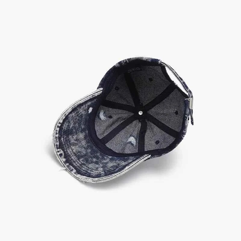 Women's Distressed Cotton Baseball Cap Boho Beach Resort Medium Light Black One Size