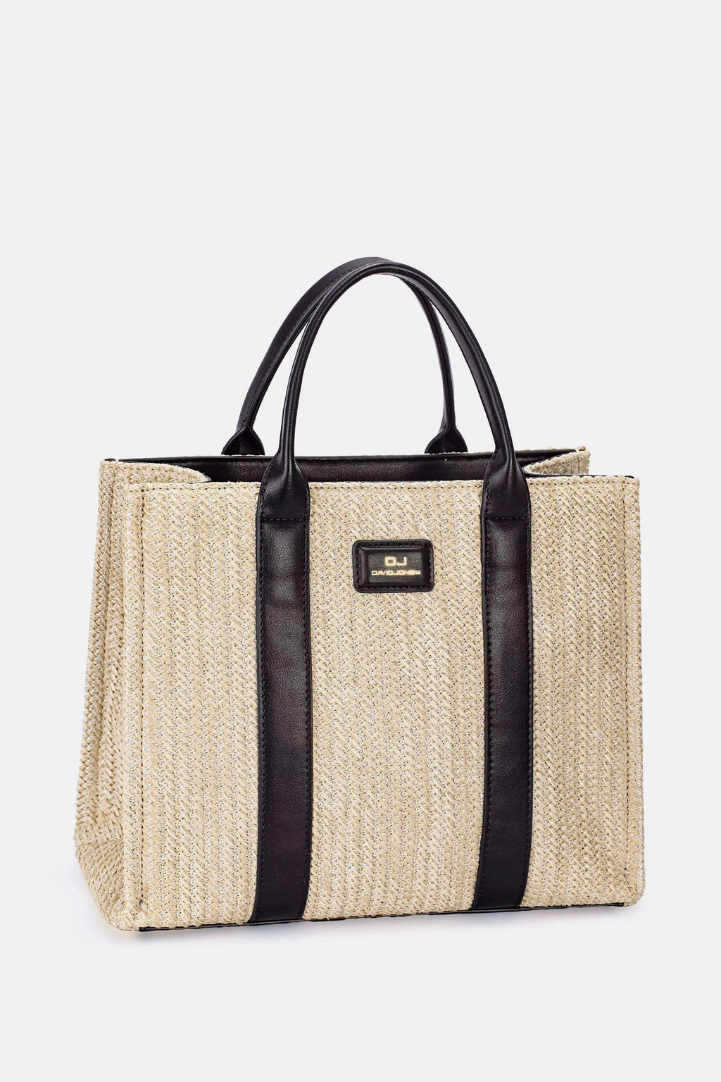 Women's Square Woven Tote Handbag Boho Beach Beige Black One Size Beige + Black One Size
