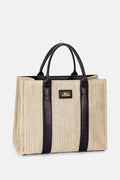 Women's Square Woven Tote Handbag Boho Beach Beige Black One Size Beige + Black One Size