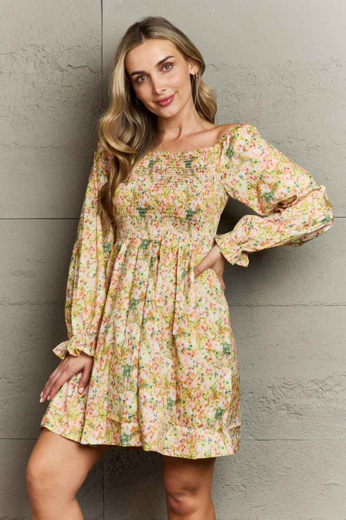 Floral Smocked Square Neck Dress Floral
