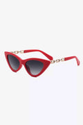 Women's Chain Detail Cat-Eye Sunglasses UV400 Coastal Deep Red Gray One Size Deep Red One Size