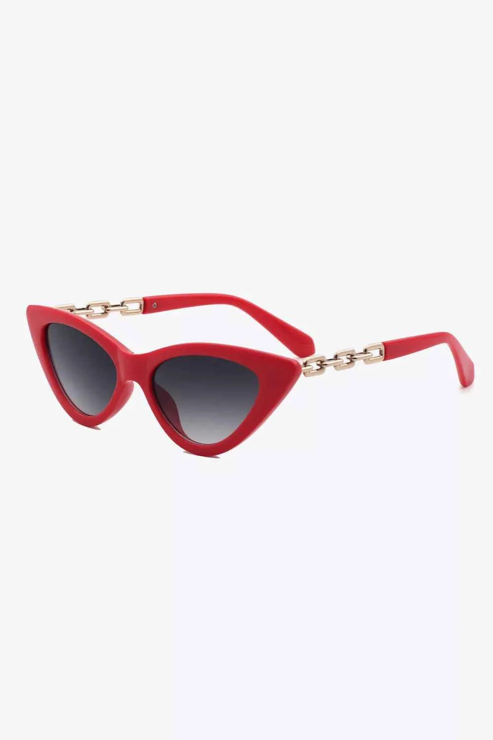 Women's Chain Detail Cat-Eye Sunglasses UV400 Coastal Deep Red Gray One Size Deep Red One Size