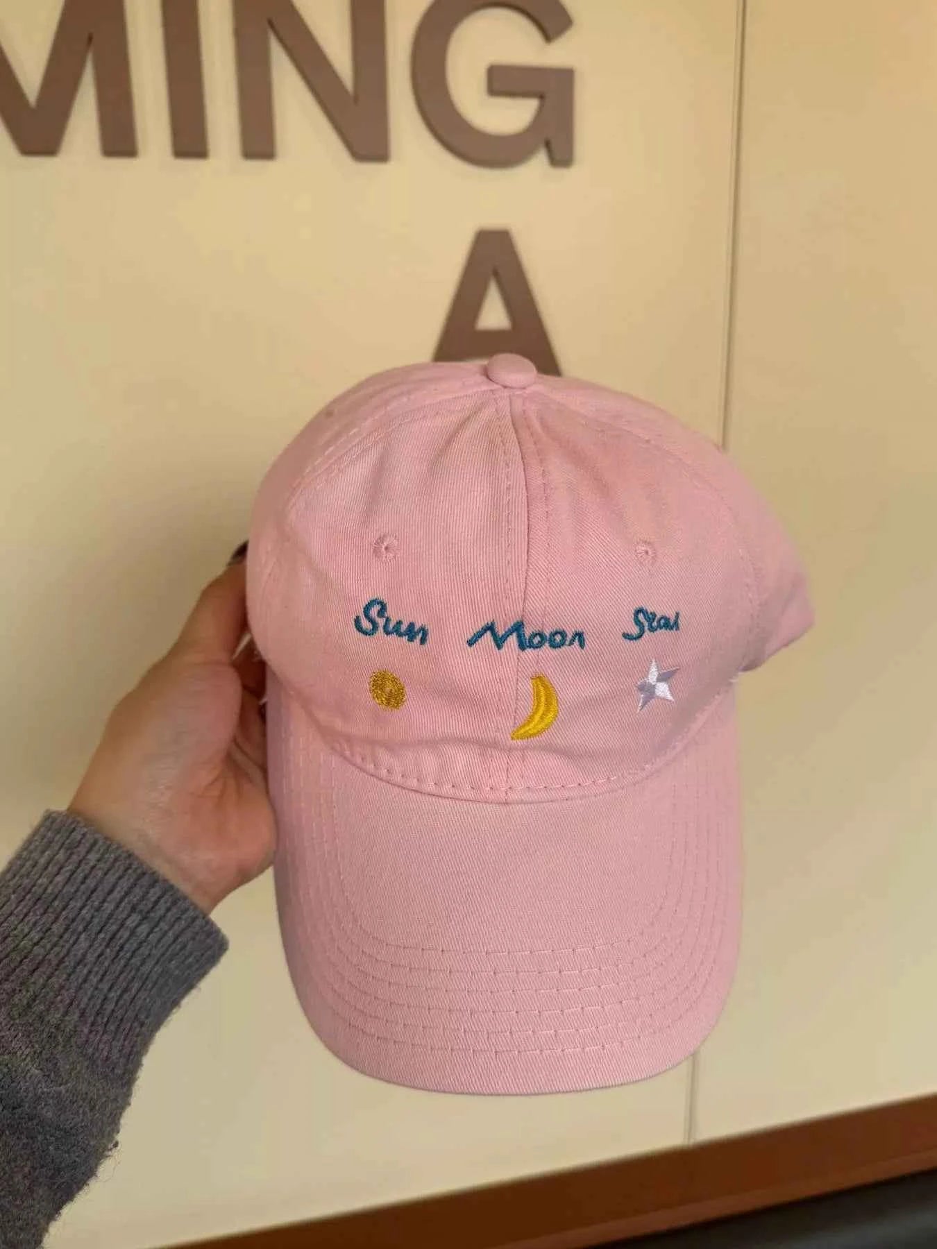 Women's Sun Moon Star Embroidered Baseball Cap Cotton Adjustable One Size