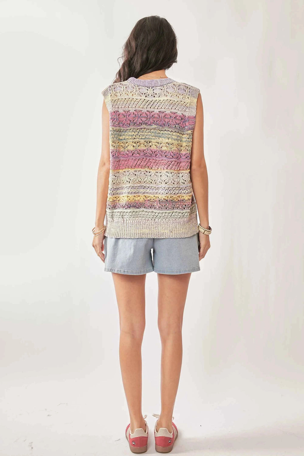 Davi & Dani Women's Pastel Multicolor Crochet Knit Sleeveless Vest Top M/L