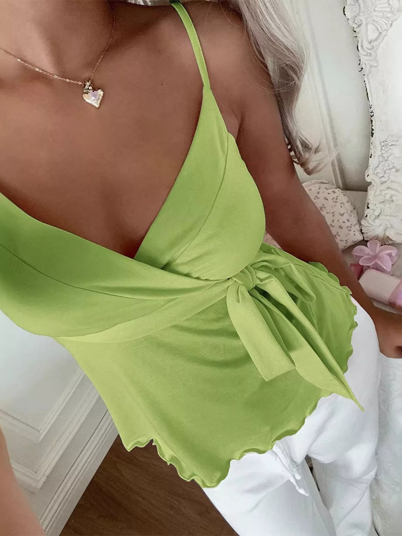 Wrap Tie Surplice Cami Yellow Green