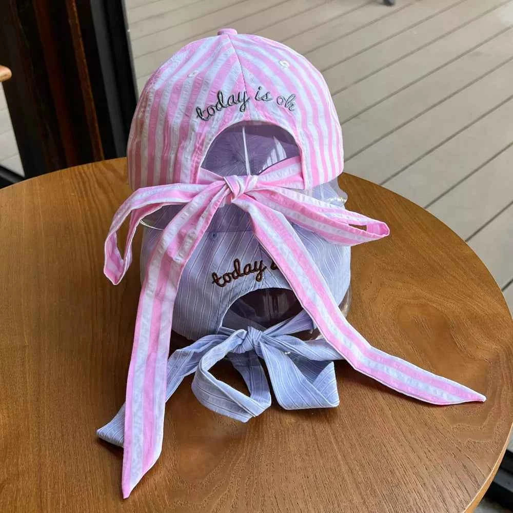 Women's Striped Embroidered Baseball Cap Adjustable Cotton Hat Multi Colors