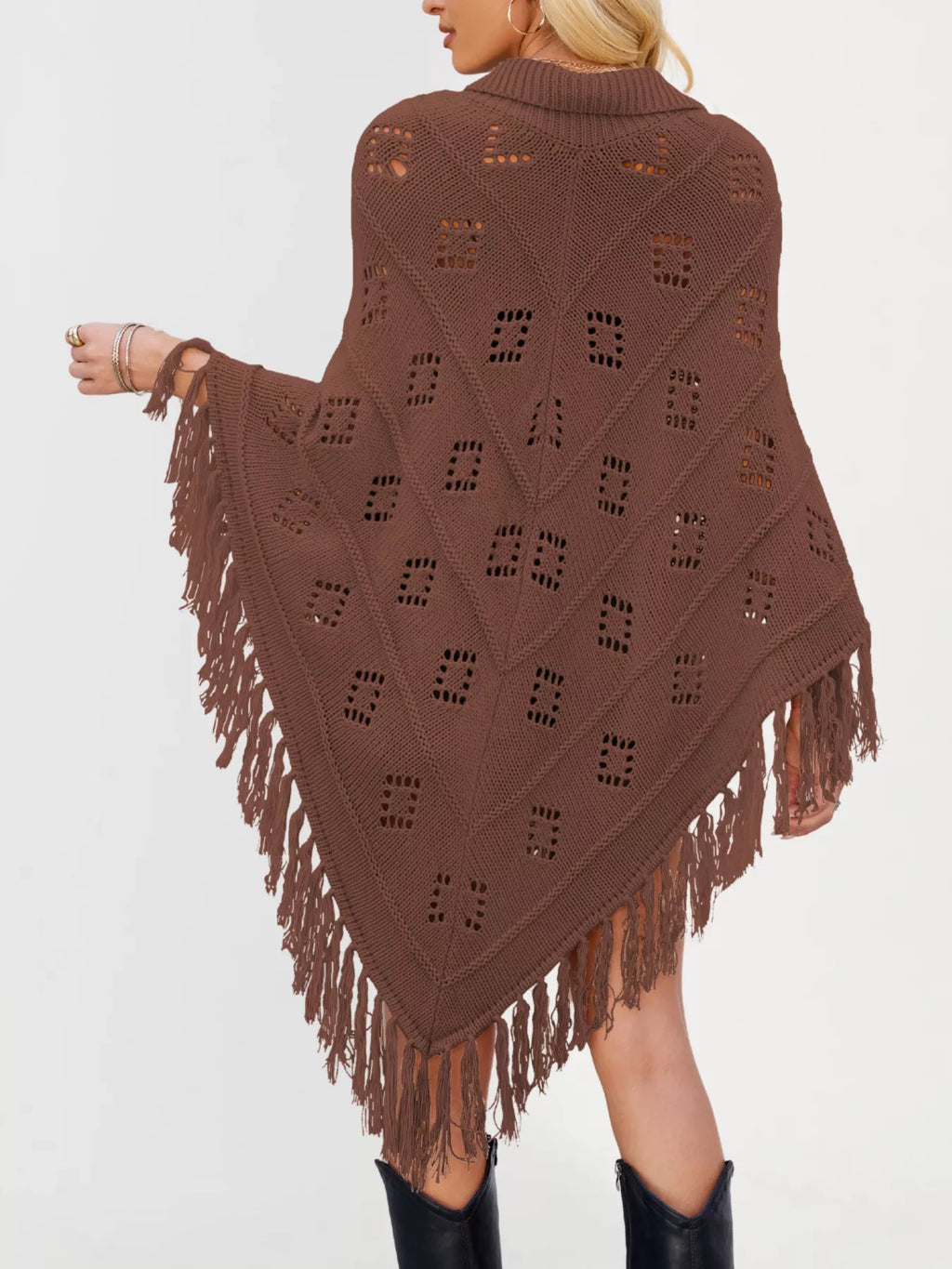 Women's Fringe Tassel Tie Openwork Knit Boho Beach Cover Up Multi Colors S-XL