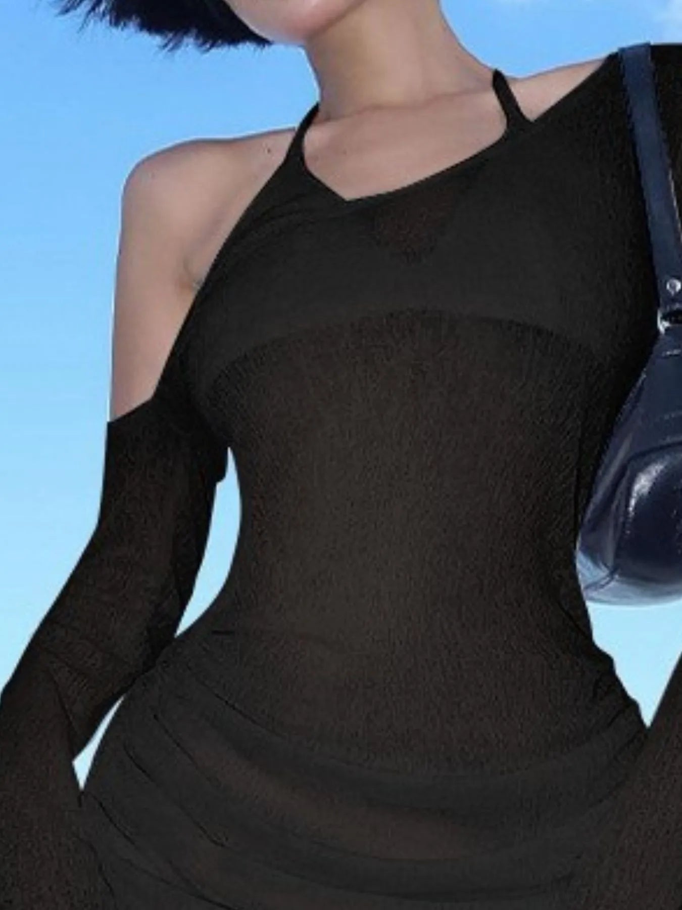 Women's One Shoulder Bell Sleeve Mini Cover-Up Dress Ruched S-L Cover-Ups - Swimwear