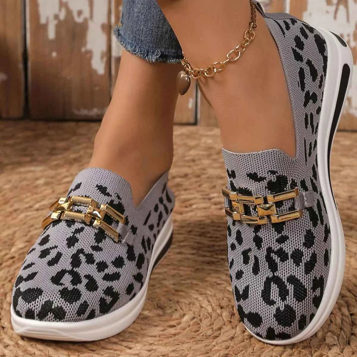 Women's Leopard Print Mesh Slip-On Sneakers Boho Coastal Multi Colors US 5-11