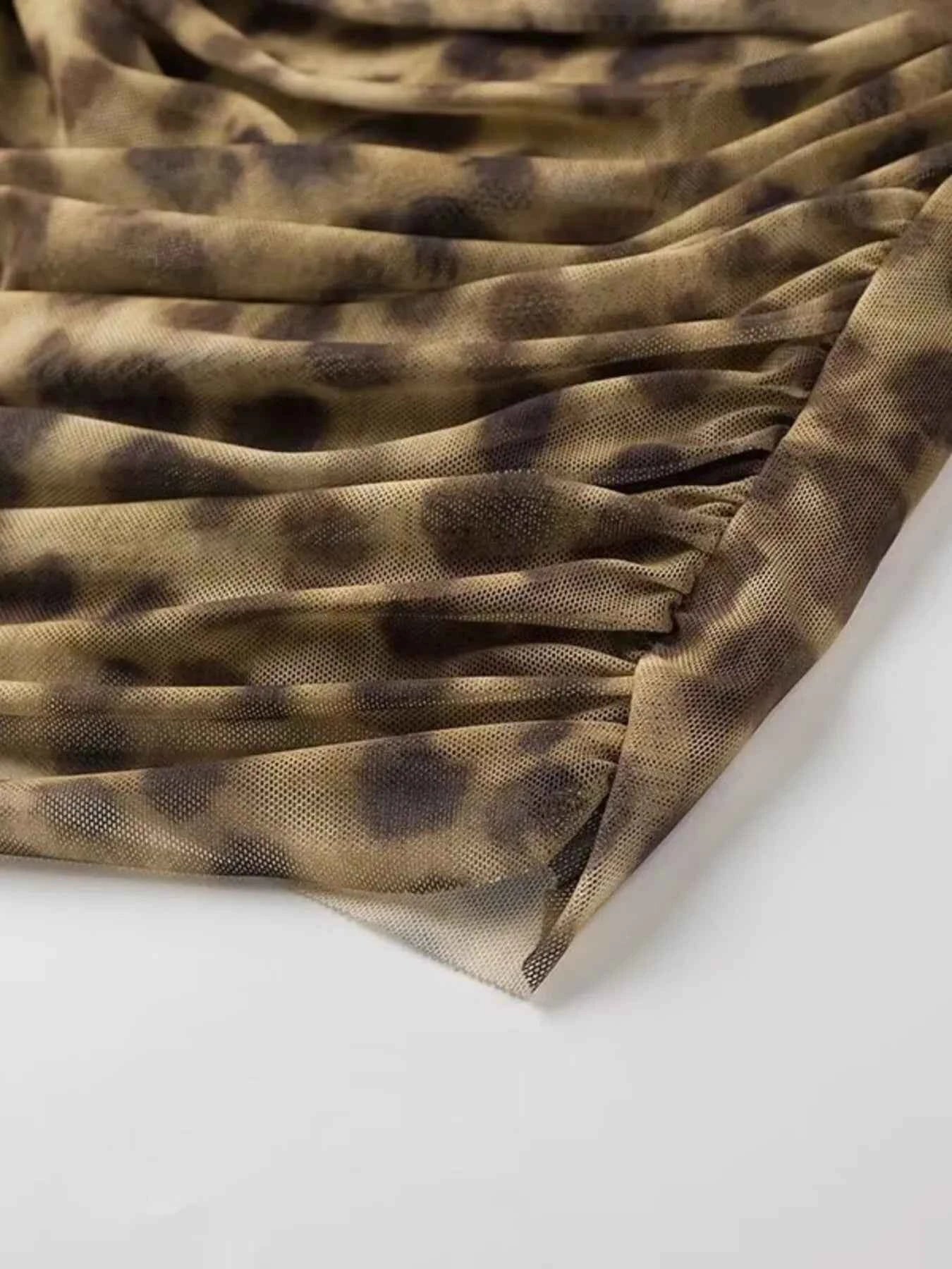 Women's Ruched Leopard Print Tie Tube Top Boho Beach Resort Leopard XS-L