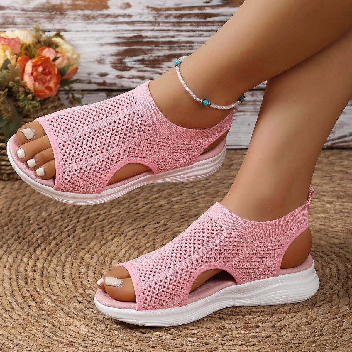 Breathable Mesh Open Toe Sandals Pink