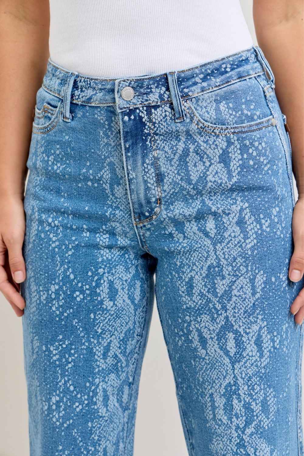 Judy Blue Women's High Rise Ankle Wide Leg Jeans Raw Hem Print 0-15