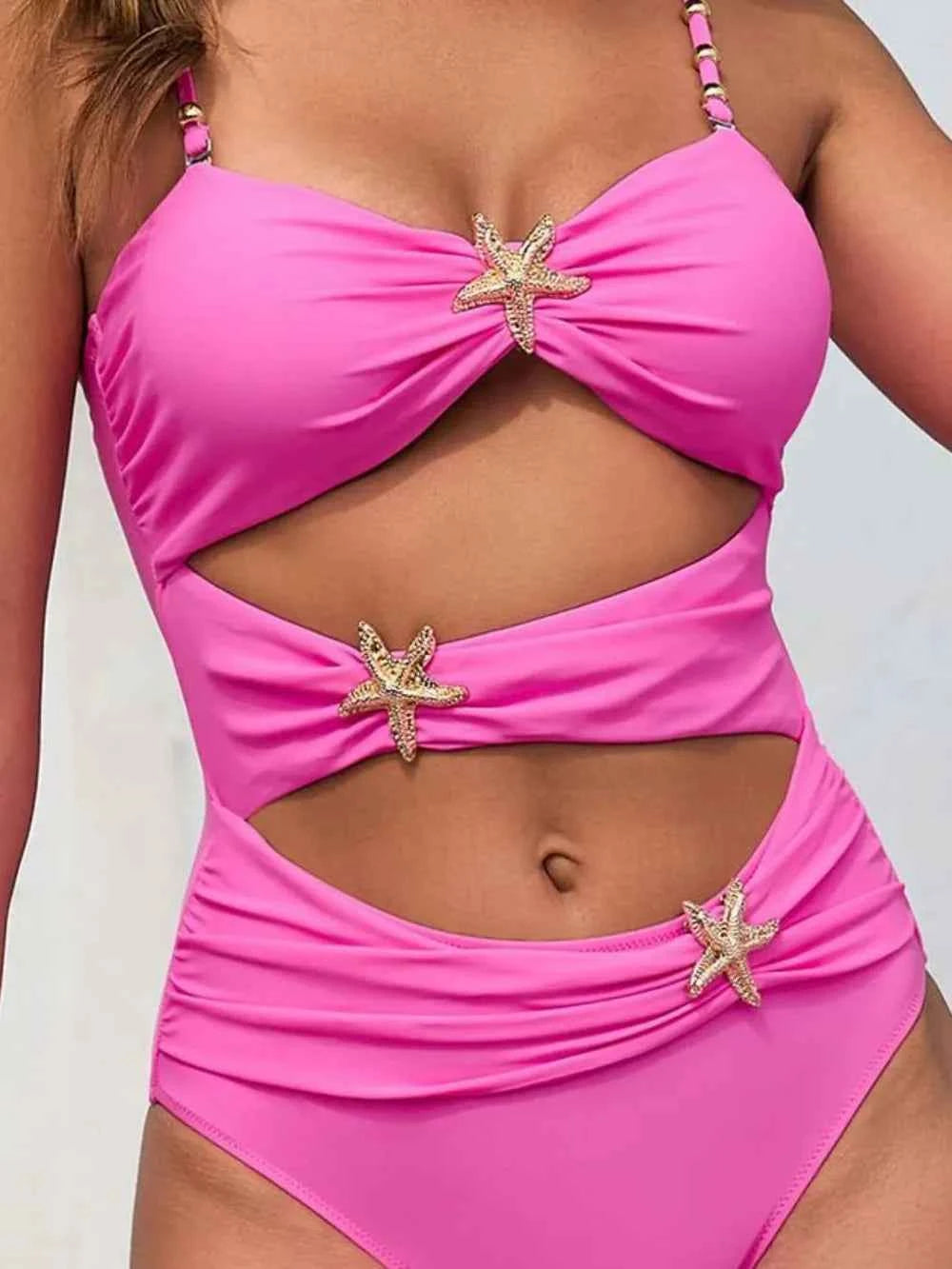 Women's Cutout Spaghetti Strap One-Piece Swimsuit Padded Multi Colors S-2XL