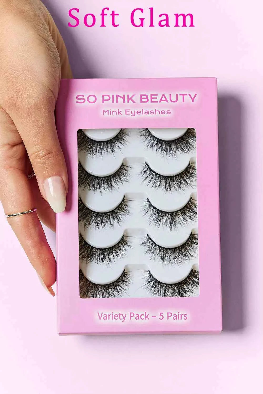 Women's So Pink Beauty 100% Mink False Eyelashes Varity Pack 5 Pairs One Size Soft Glam One Size