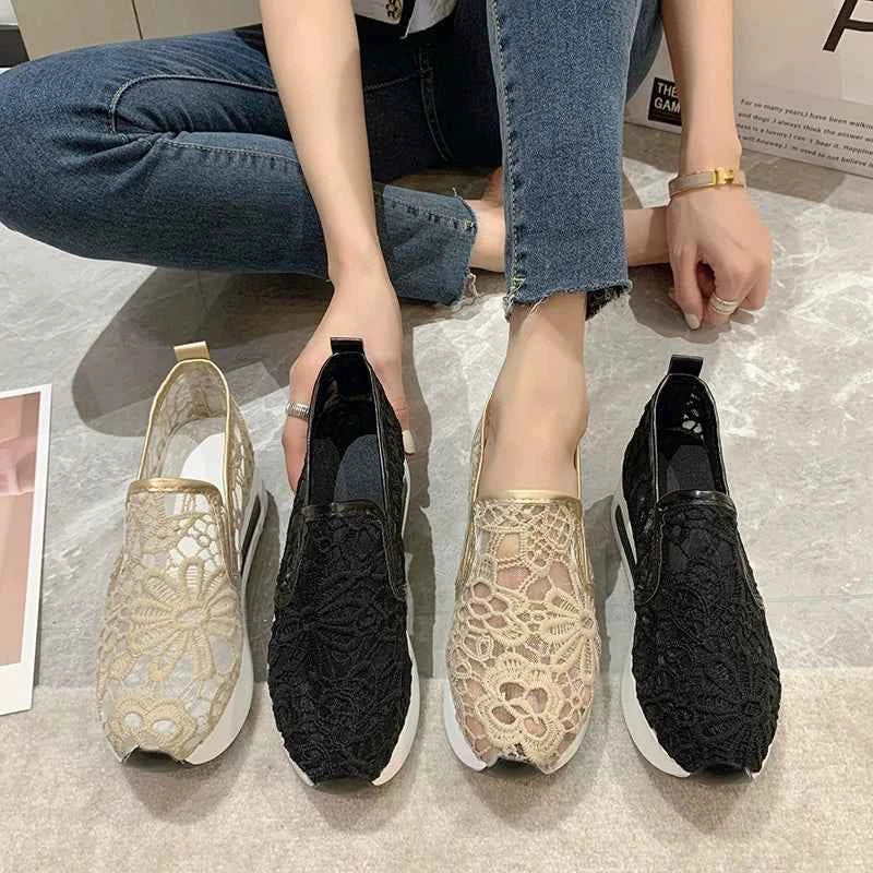 Women's Lace Breathable Mesh Platform Slip-On Shoes Multi Colors US 5-11