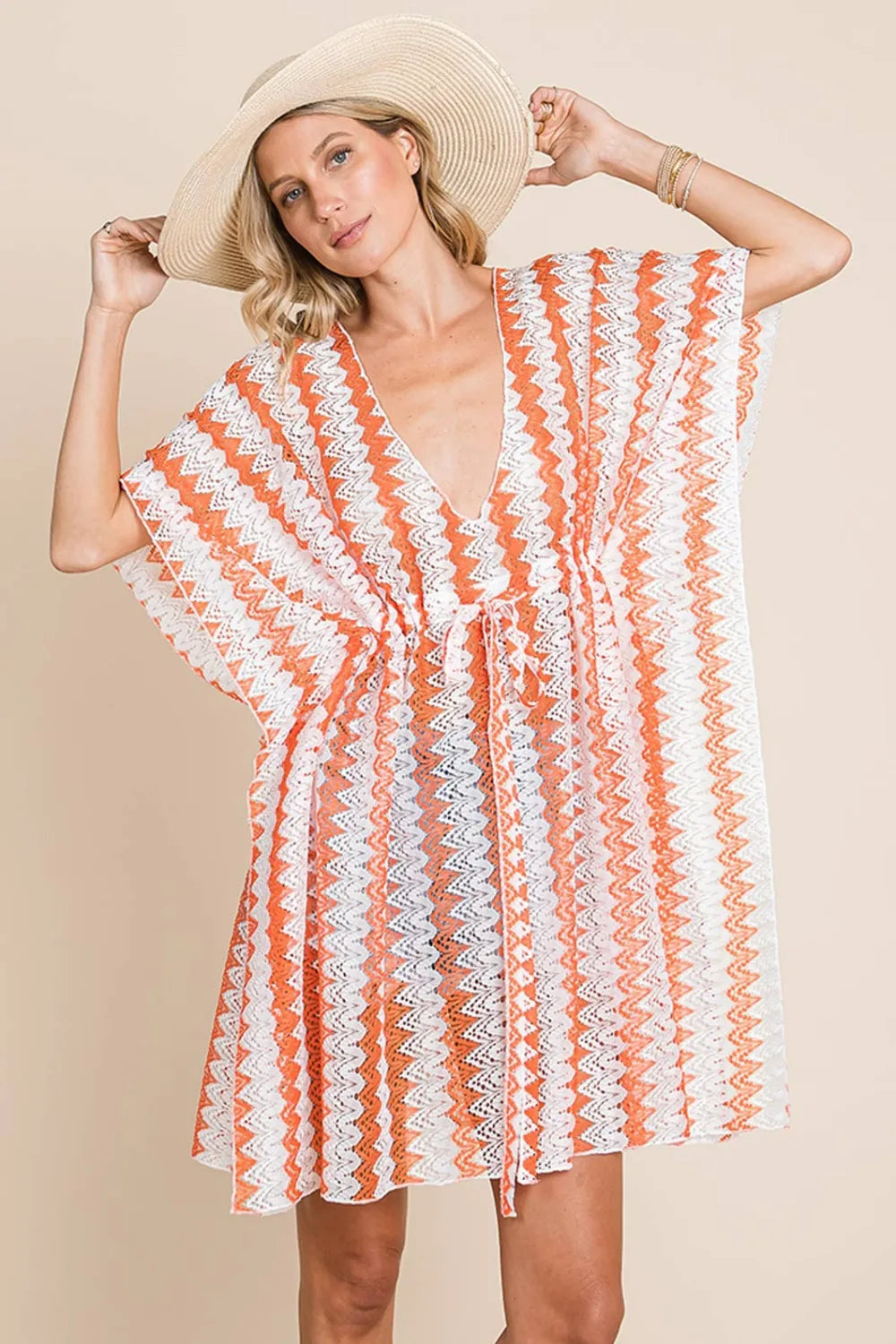 Women's Crochet Lace Cover-Up Tied Opaque Beach S-XL Orange S Cover-Ups - Swimwear