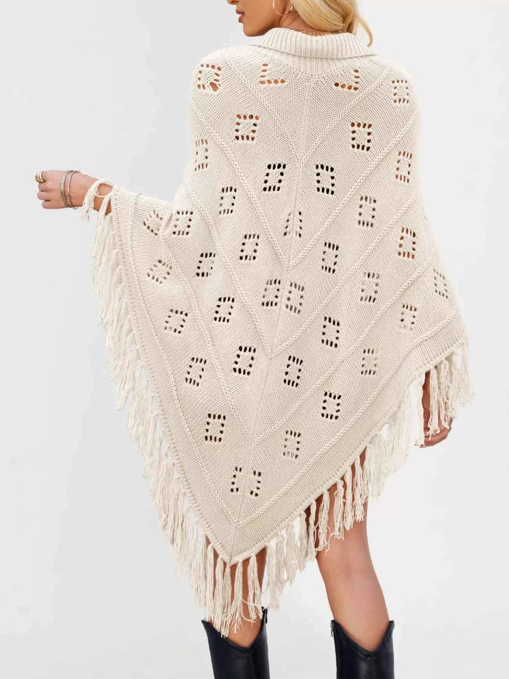 Women's Fringe Tassel Tie Openwork Knit Boho Beach Cover Up Multi Colors S-XL