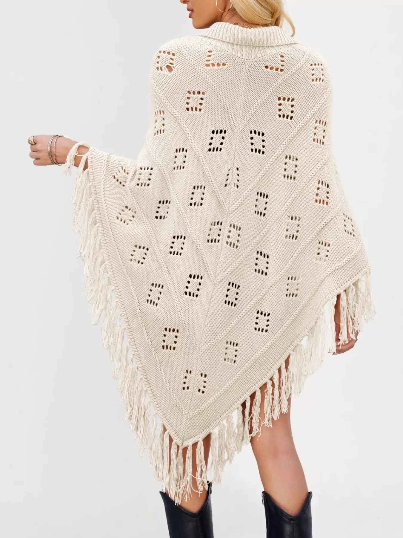 Women's Fringe Tassel Tie Openwork Knit Boho Beach Cover Up Multi Colors S-XL