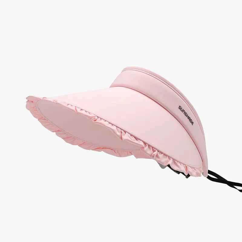 Women's Frill Adjustable Ice Silk Sun Hat Beach Resort Multi Colors One Size Blush Pink One Size