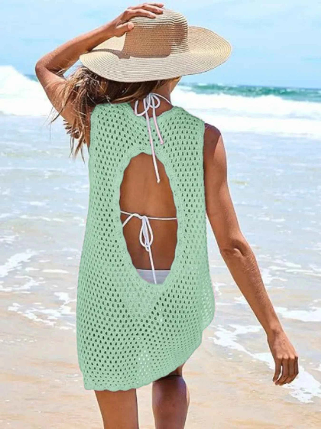 Women's Color Block Openwork Sleeveless Cutout Back Cover-Up Multi S-2XL