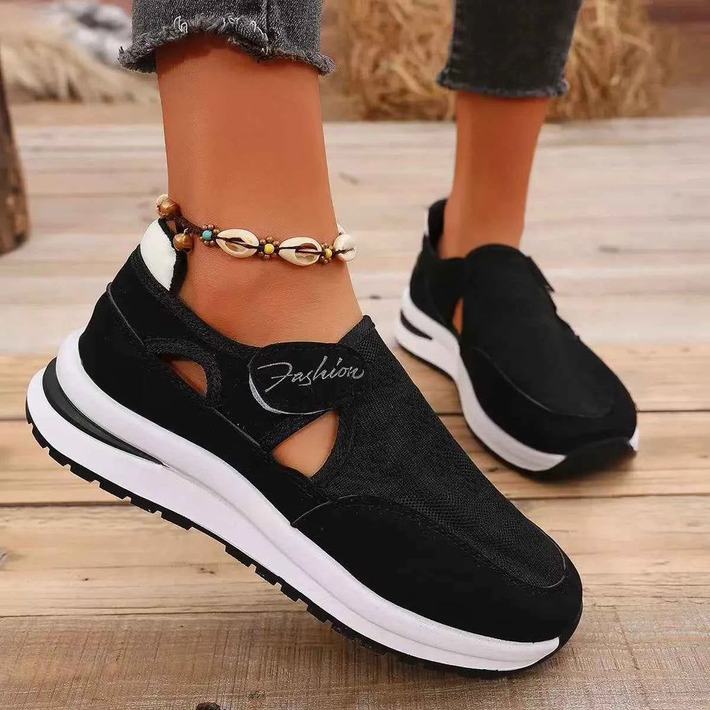 Women's Breathable Mesh Cutout Slip-On Flat Shoes Multi Colors US 5-11 Black