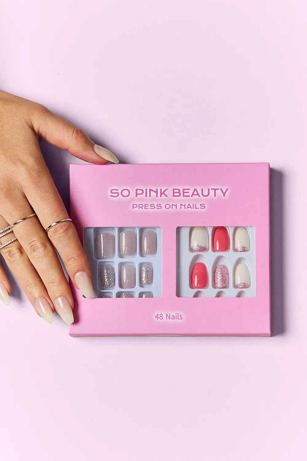 So Pink Beauty Women's Press-On Nails 2 Pack 48 Pieces 5 Colors One Size Pop of Pink One Size