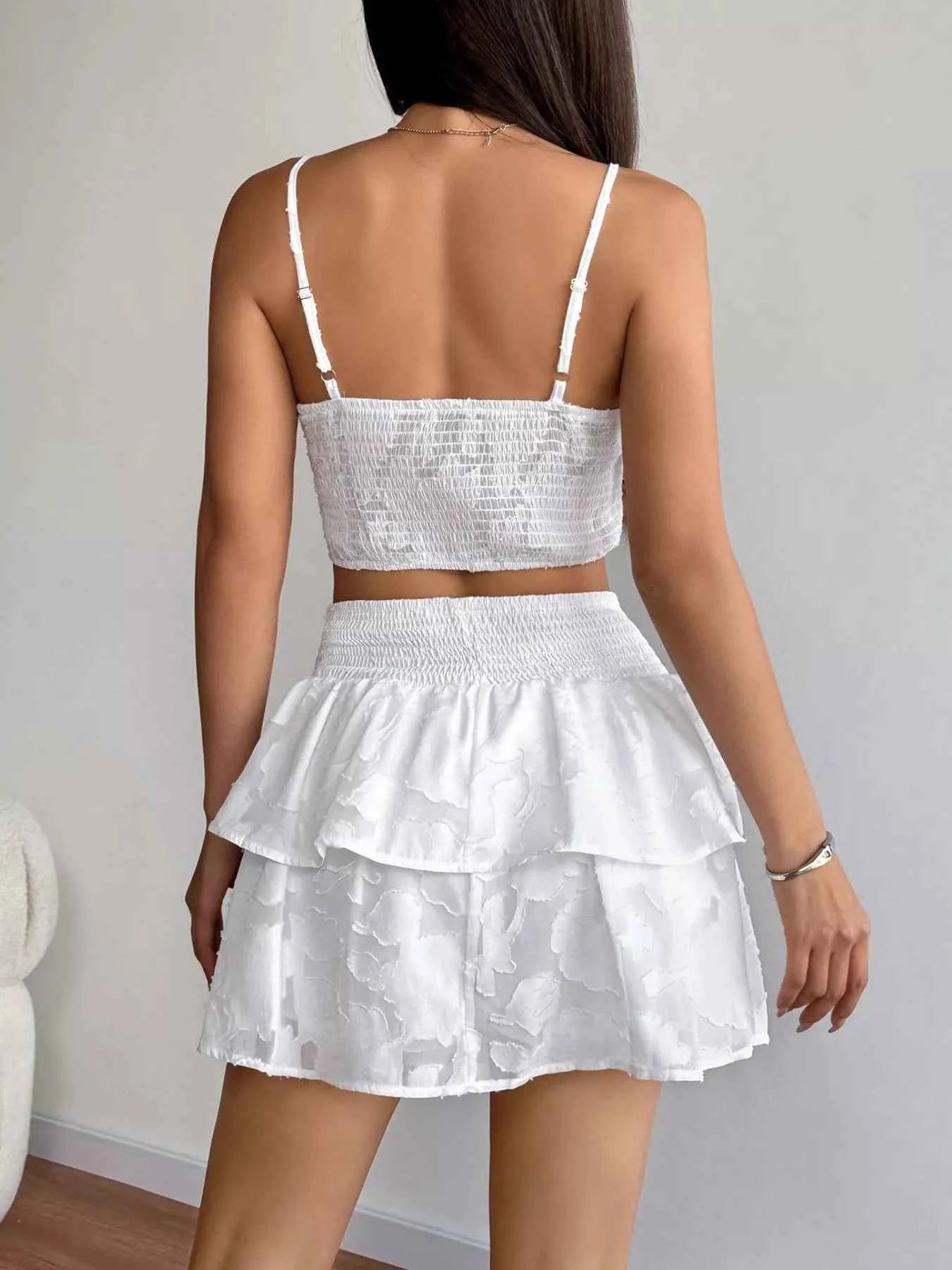 Smocked Crop Top & Ruffle Mini Skirt Set