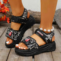 Women's Sequin Open Toe Platform Flat Sandals Slip-On Black White EU 35-42