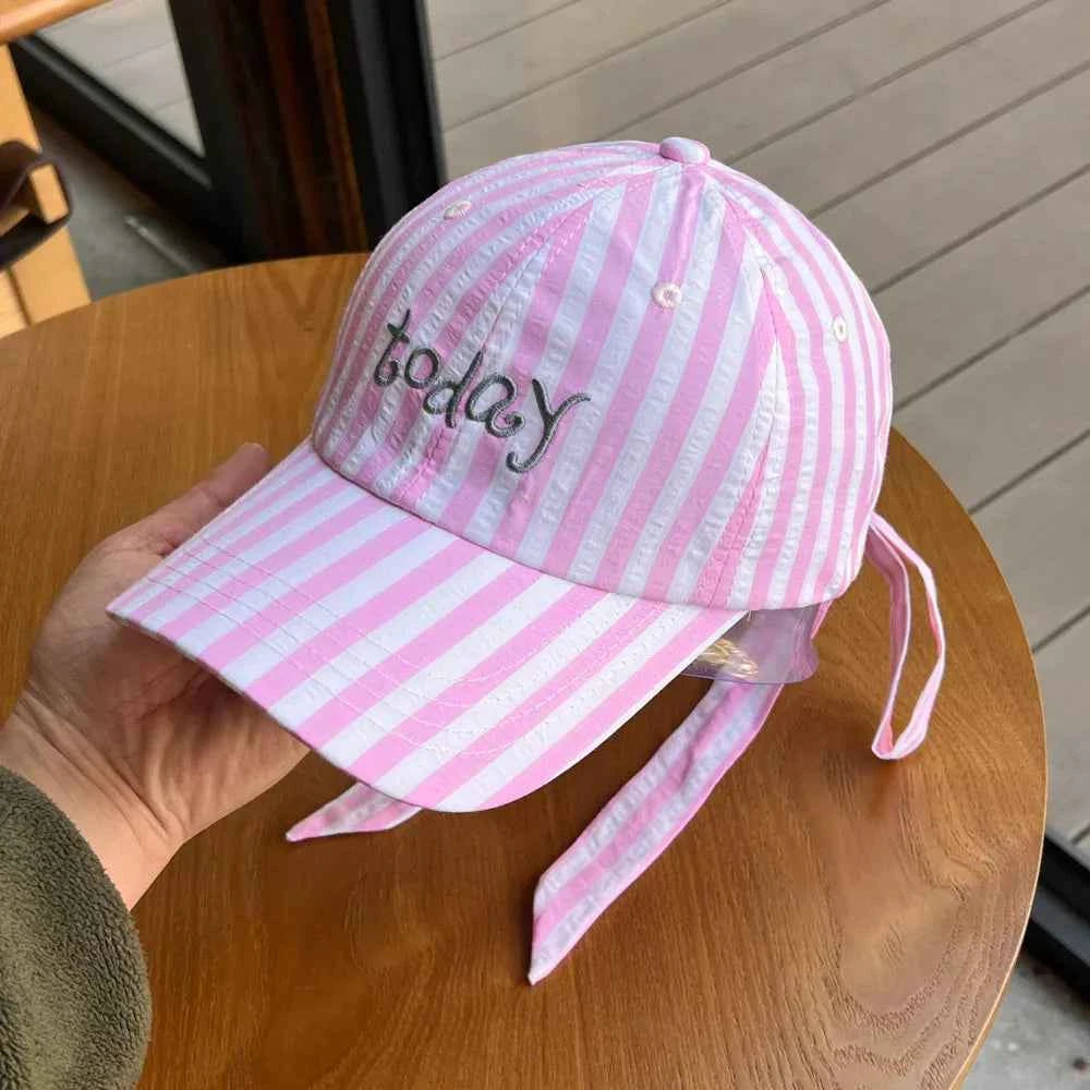 Women's Striped Embroidered Baseball Cap Adjustable Cotton Hat Multi Colors Pink One Size
