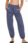 Women's Zenana Scuba Elastic Waist Jogger Sweatpants Pockets Blue Indigo S-L BLUEINDIGO