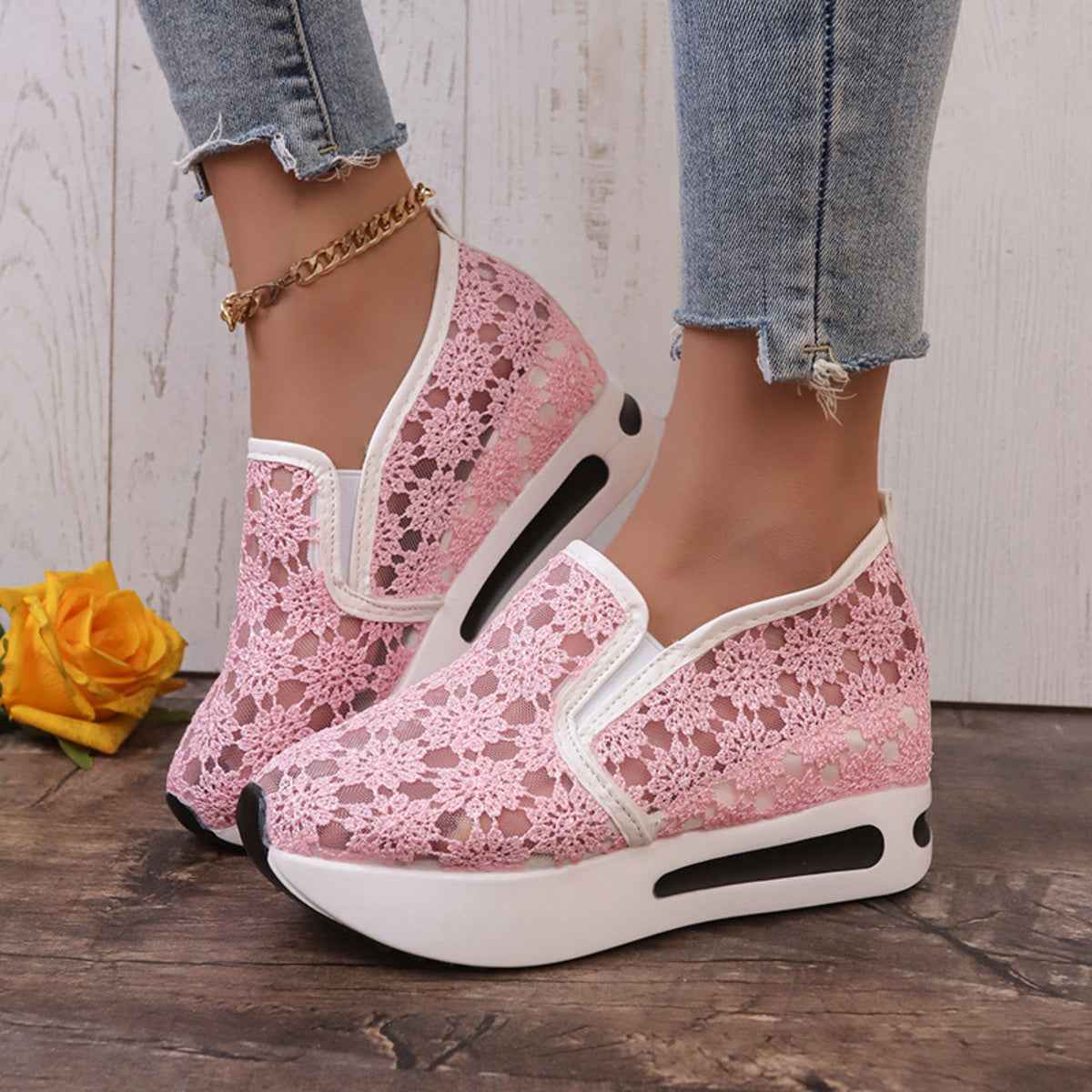Floral Lace Breathable Slip-Ons