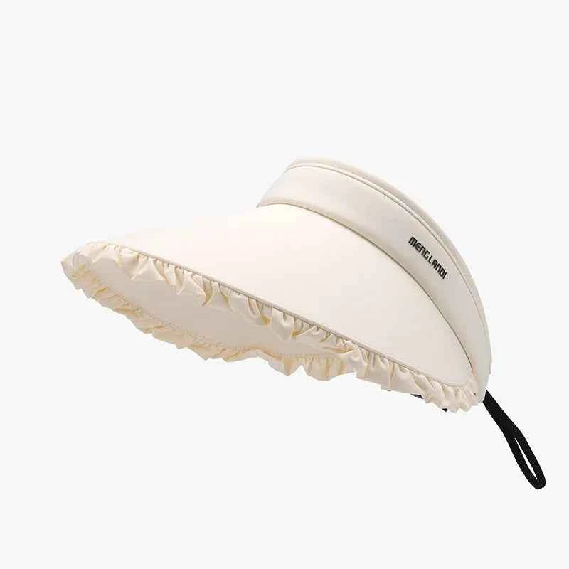 Women's Frill Adjustable Ice Silk Sun Hat Beach Resort Multi Colors One Size Ivory One Size