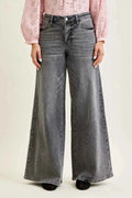 Women's Judy Blue Mid Rise Palazzo Wide Leg Pants Split Yoke Grey 0-15 Gray